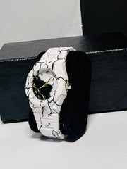 Premium white marble Arabic numerals watch two-tone artistic dial gold hands Whearz Pakistan