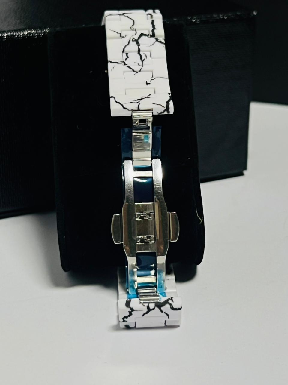 White marble pattern watch black veining ceramic finish unique
