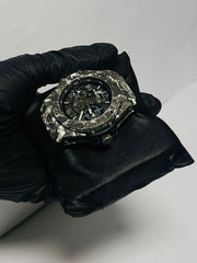 Mechanical skeleton watch visible gears movement camo pattern