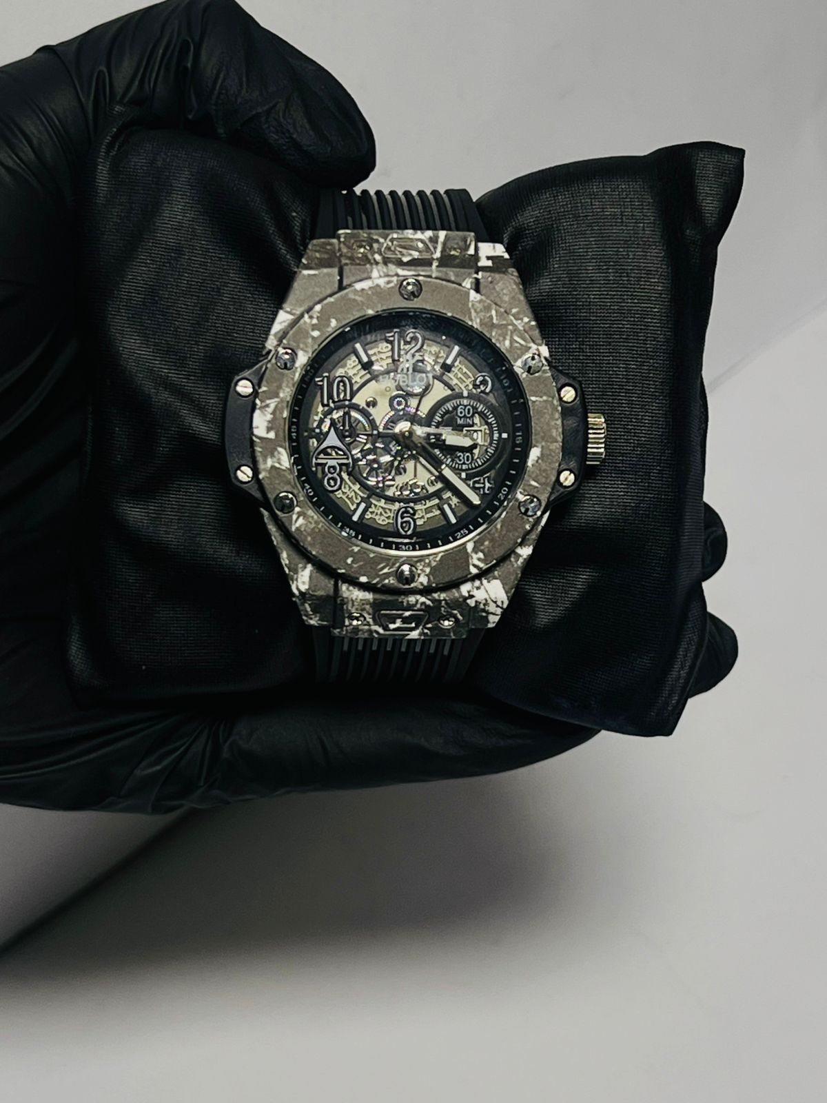 Premium Skeleton Automatic Watch - Camo Gray Marble Edition