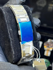 GMT style men’s stainless steel watch with green dial and green bezel