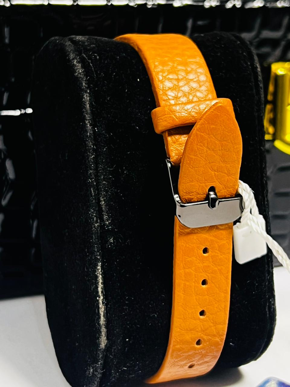 Time Worth orange leather strap square dial ladies watch