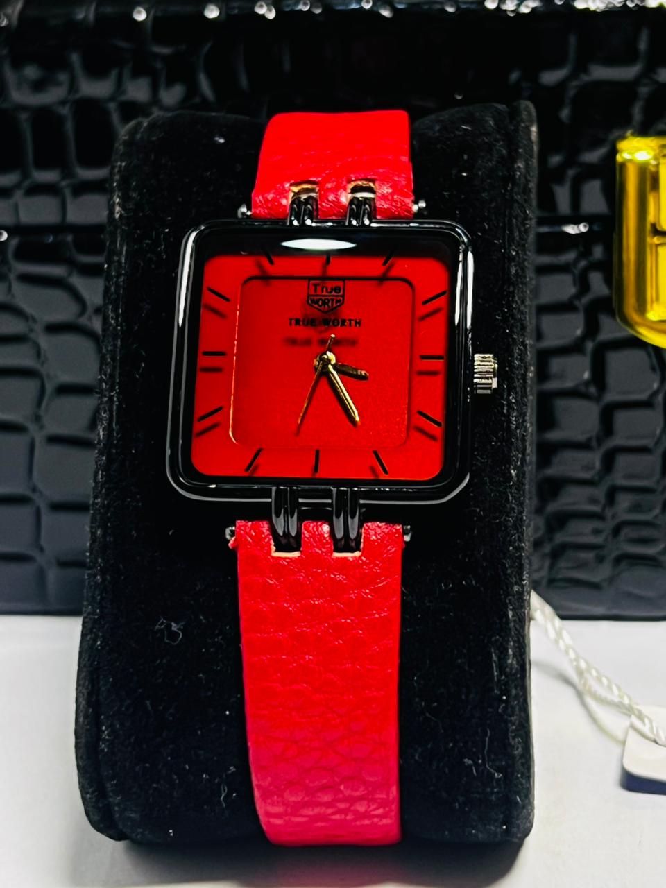 Time Worth red leather strap ladies fashion watch