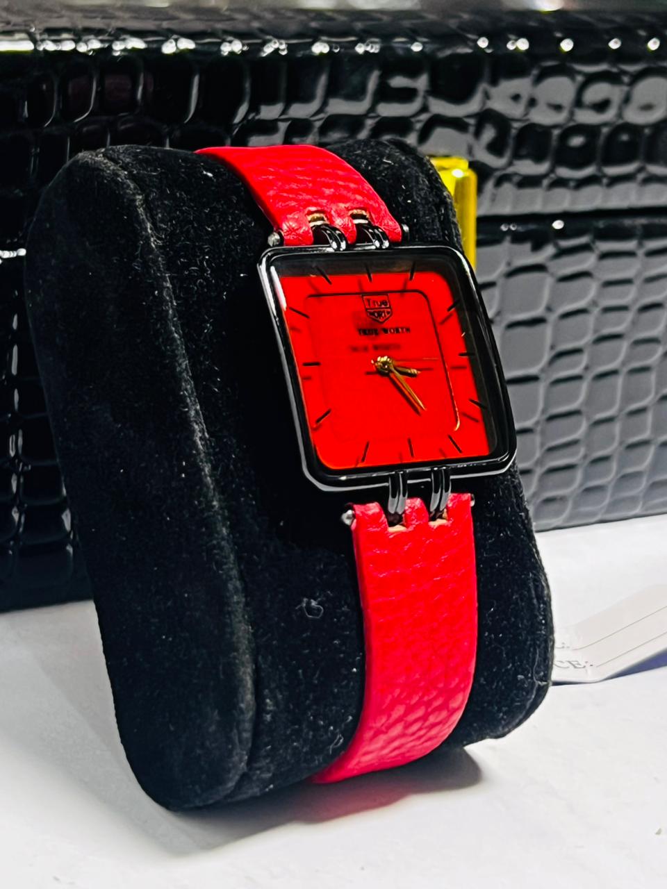 Time Worth red leather strap ladies fashion watch