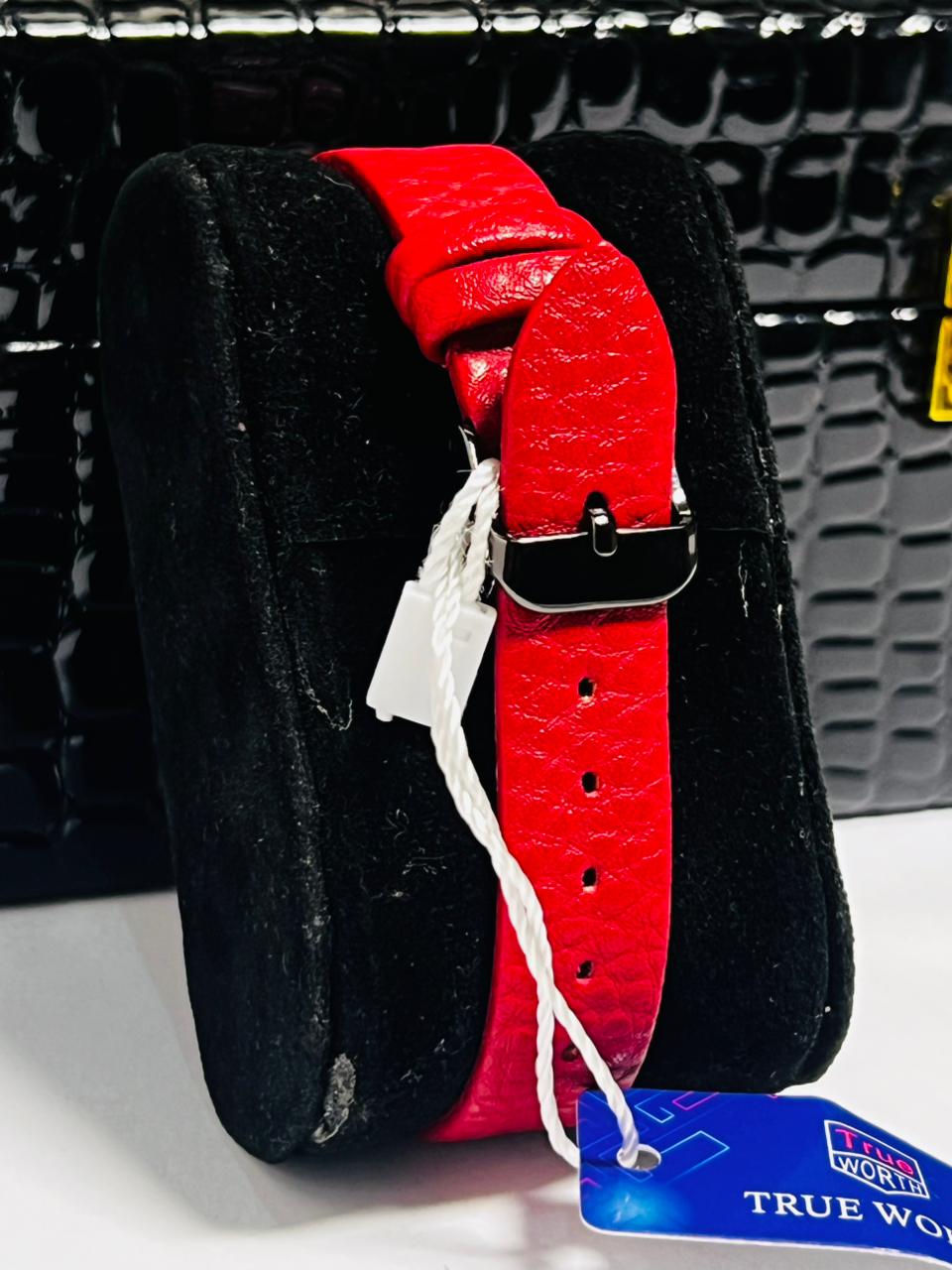 Time Worth red leather strap ladies fashion watch