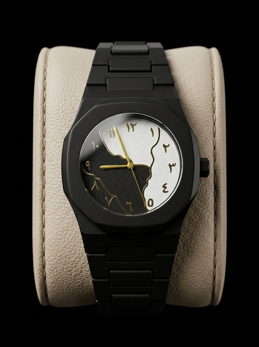 Enigma Yin-Yang Matte Black Watch with Arabic Dial