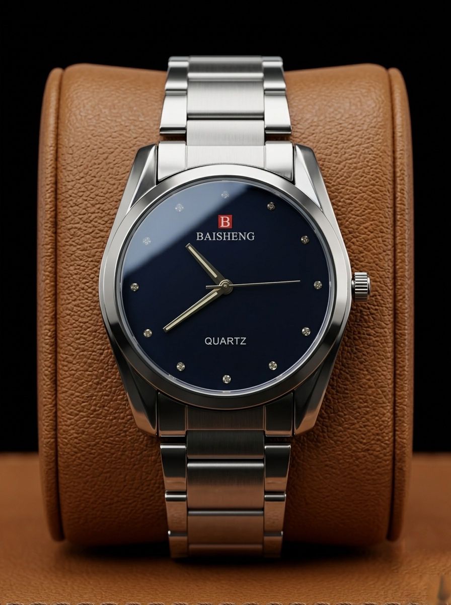 Baisheng Classic Deep Blue Crystal Dial Steel Watch