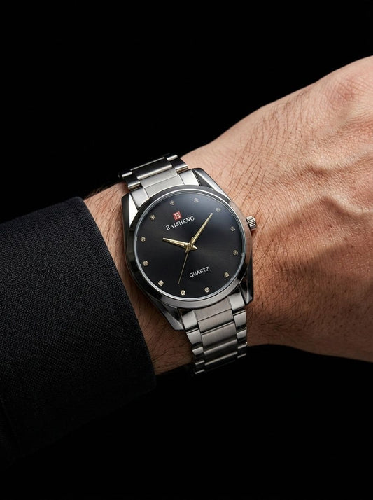 Baisheng Classic Deep Blue Crystal Dial Steel Watch