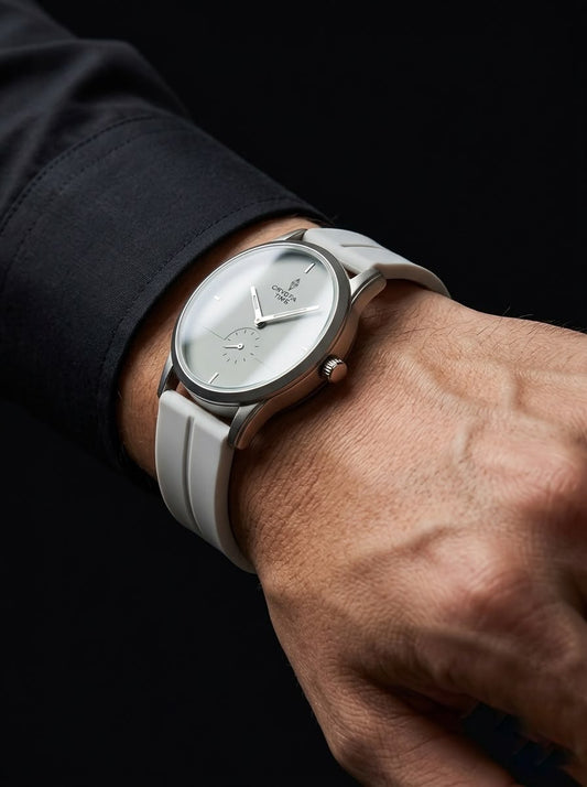 Crystal Time Minimalist Pastel white Dial Unisex Watch - White Silicon Strap