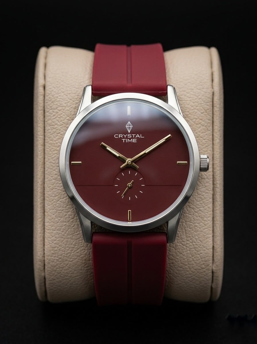 Crystal Time Minimalist Maroon Dial Unisex Watch - Maroon Silicon Strap
