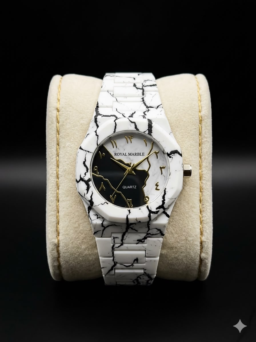 Royal Marble White & Black Marble Texture Luxury Watch - Arabic Numeric Dial