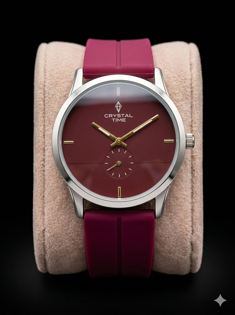 Crystal Time Minimalist Maroon Dial Unisex Watch - Maroon Silicon Strap