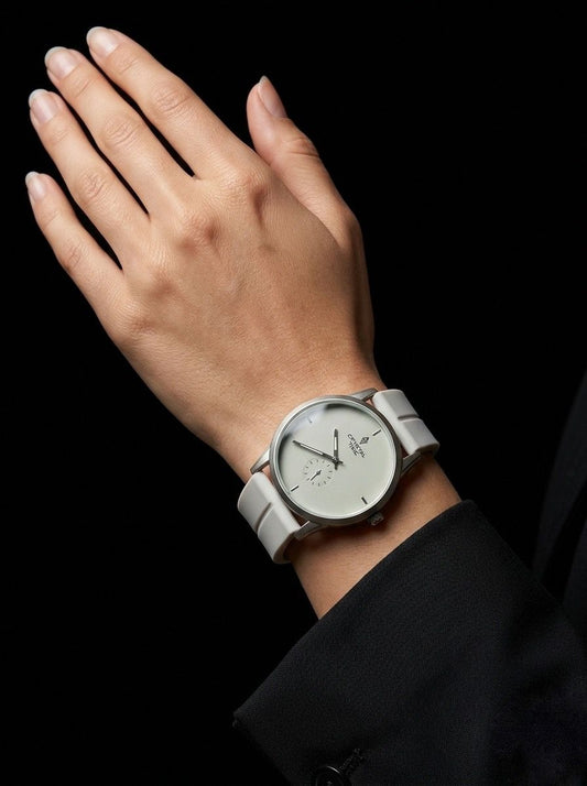 Crystal Time Minimalist Pastel white Dial Unisex Watch - White Silicon Strap