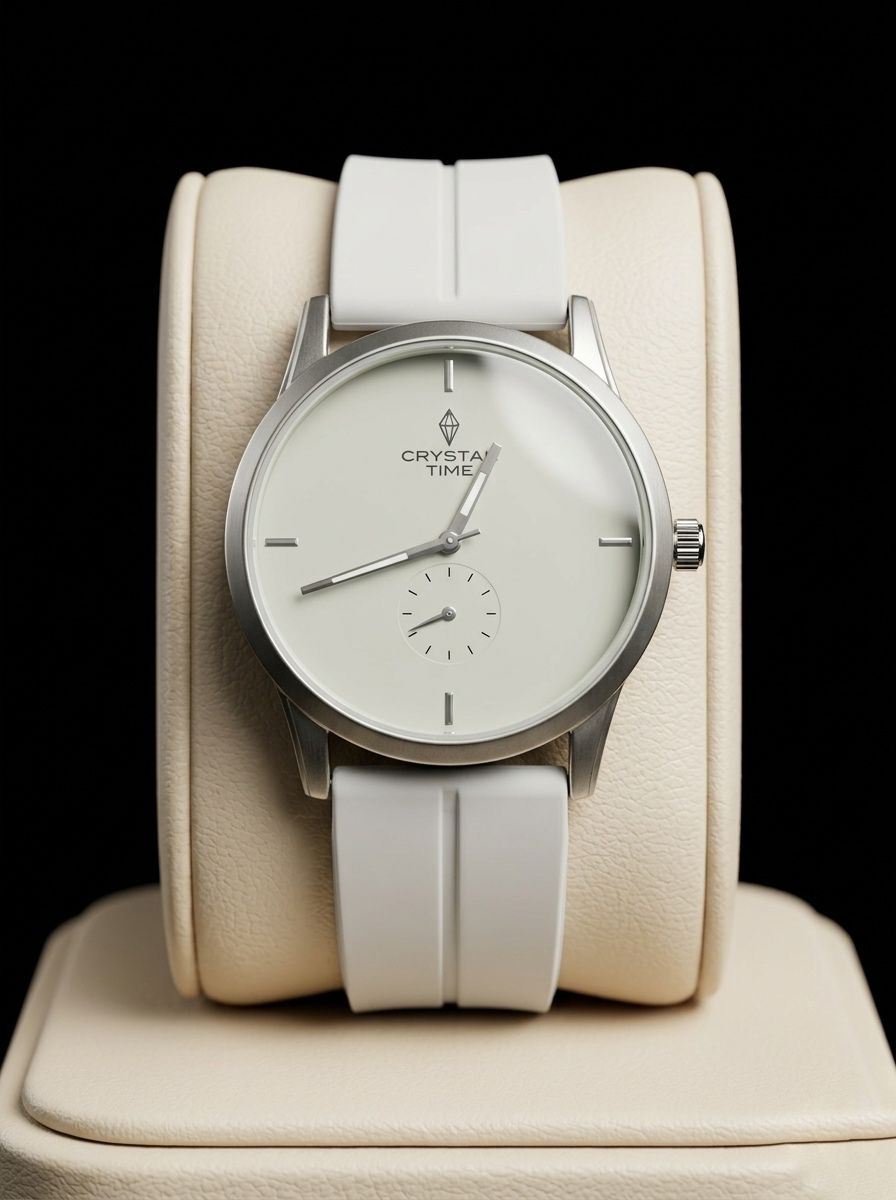 Crystal Time Minimalist Pastel white Dial Unisex Watch - White Silicon Strap