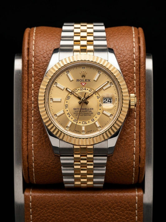 Rolex Luxury Sky-Dweller Style Gold & Silver Stainless Steel Watch