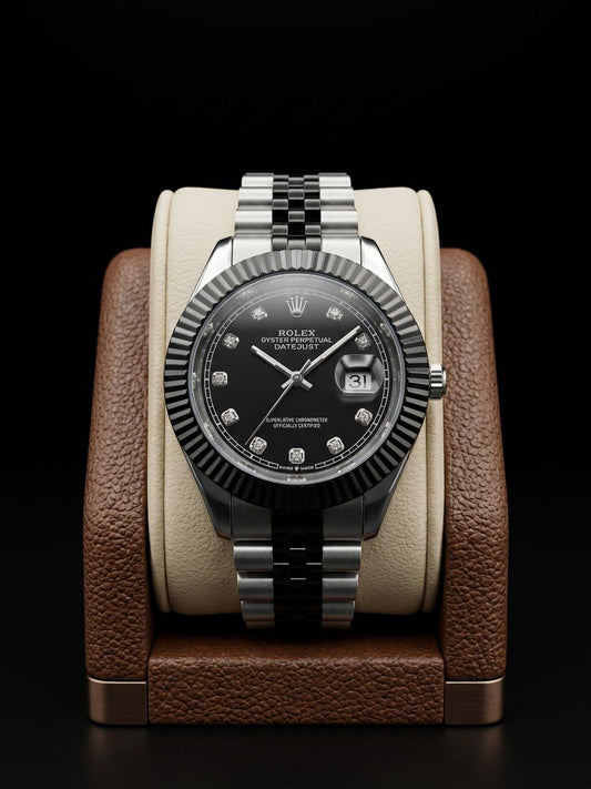 RLX Luxury Datejust Style Black Dial Stainless Steel Men's Watch