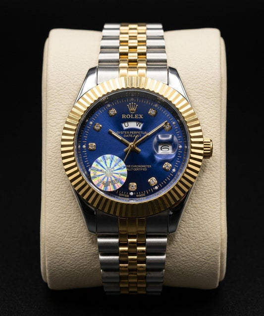 Luxury Datejust Style Blue Dial Gold & Silver Stainless Steel Men's Watch