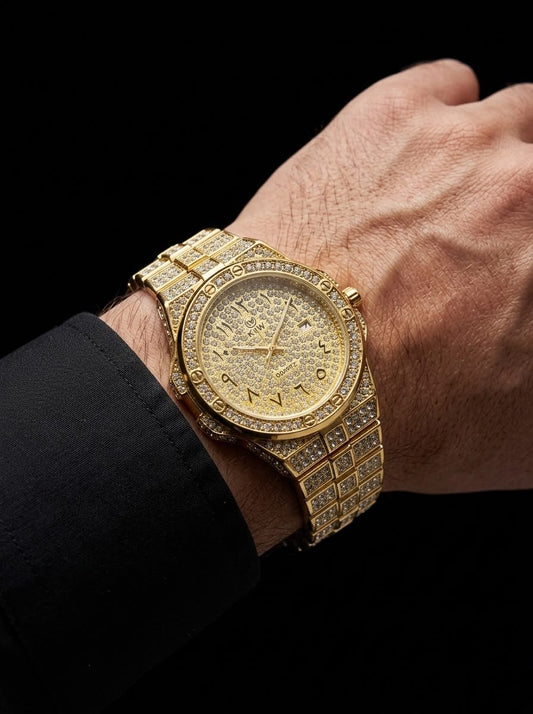 KW Imperial Gold Diamond Encrusted Watch with Arabic Numerals