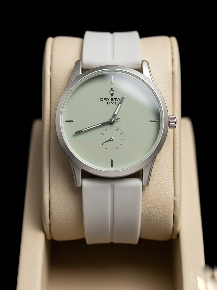 Crystal Time Minimalist Pastel white Dial Unisex Watch - White Silicon Strap