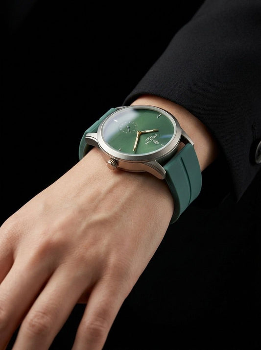 Crystal Time Minimalist Olive Green Dial Unisex Watch - Teal Green Silicon Strap