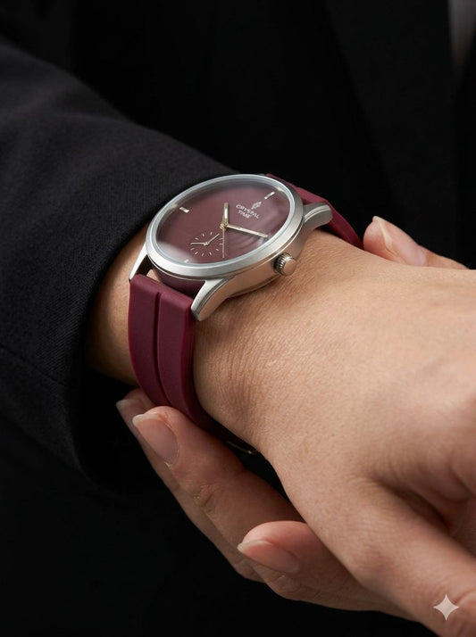 Crystal Time Minimalist Maroon Dial Unisex Watch - Maroon Silicon Strap