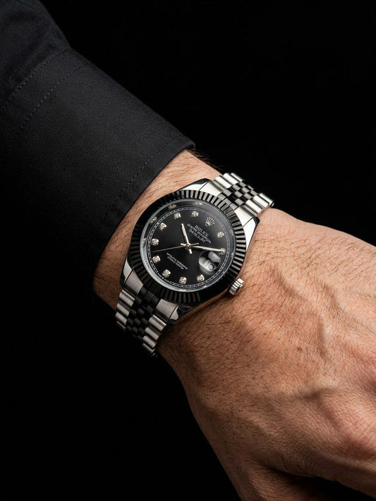 RLX Luxury Datejust Style Black Dial Stainless Steel Men's Watch